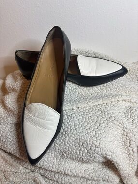 Everlane Black and White Pointed Leather Flats